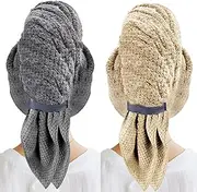 Puomue 2 Pack Microfiber Hair Towel Wrap for Women, 24.8" X 35.4" (Grey + Camel, 35.4"X24.8")