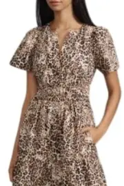 Anthropologie Somerset collection Maxi Dress Leopard Print Short Sleeves & Smock