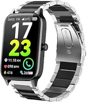 Lamshaw Compatible with Dyurwa P97 Smart Watch Band, uick Release Stainless Steel Metal Replacement Strap Bracelet Compatible for Soudorv P97, Dyurwa P97 Smart Watch (Silver-Black)