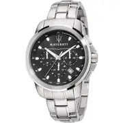 Maserati Successo 44mm Silver Watch Chronograph With Black DIal