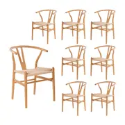 Ark Wishbone 8pc Set Dining Chair Replica Hans Wenger Beech Timber Wood Natural