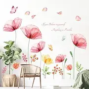 DECOWALL SG-2206 Light Pink X-ray Flowers Wall Decals Stickers Kids Peel and Stick Removable Nursery Room Floral Bedroom Living Peony Art décor Watercolor Butterfly Girls Decoration Rose Home DIY