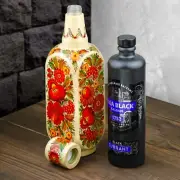 Glass bottle for wine,closed in wood painted case|Unique Liquor Decanter|Present