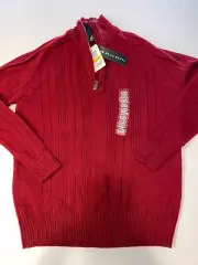 Oscar De La Renta Sweater Mens Medium Red Quarter Leather Zip Pullover Casual