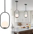 Black Pendant Light Kitchen Island 15cm Globe Opal Glass Shade Adjustable Height