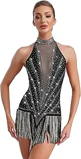 [Yhong] Women Sparkly Latin Dance Leotard Dress Tassel Fringe Samba Samba Salsa Tango Ballroom Dance Costume