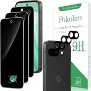 [Pokolan] 3+3 Pack Privacy Screen Protector for Google Pixel 9A With Camera Lens Protector, Anti Spy Tempered Glass, 9H Hardness, Anti Scratch, Bubble Free, Easy to Install