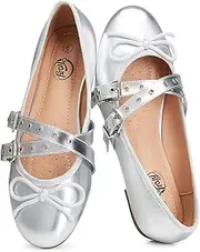 [Trary] Mary Jane Shoes Women, Memory Foam Ballet Flats Shoes for Women 2025, Mary Jane Flat Shoes Black Brown Silver