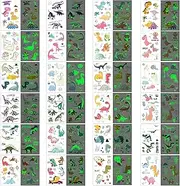 ZHIGOU 24 Sheets - Glow In The Dark Dinosaur Temporary Tattoos For Birthday Party Boys Girls, Dinosaur Birthday Party Favors Decorations