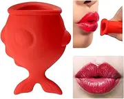 Smalibal Lip Plumper Tool, Lips Silicone Fish Shape Lip Enhancer Plumper Device, Natural Pout Mouth Tool Sexy Lip Mouth, Lip Serum Care Moisturizing, Self Suction Plumping Device for Fuller Lips Red