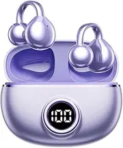 Purple Open Ear Clip Bluetooth Headphones Wireless with Ear Clip Air Bone Conduction Wireless Open Earbuds Headphones Sports Headphones Bluetooth Bone Sound Headphones Headset with Strap for Running