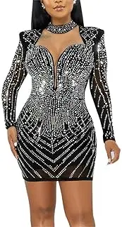 [Generic] Sexy Bodycon Club Mini Dress- Women Sequins Mesh Long Sleeve Tassels Pad Shoulder Pencil Dresses