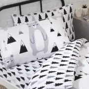 Scandi Bear Forest Single Fitted Sheet and Pillowcase Set White Grey Kids