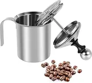Manual Milk Frother 400ML 304 Stainless Pump Milk Foamer with Handle Lid Double Mesh Cold Cappuccino Foamer Handheld Milk Creamer for Coffee Matcha