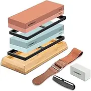 Actual Grit Premium Material Whetstone Set 2 Side Grit 400 1000 3000 8000 Sharpening Stone Professional Kitchen Knife Sharpener Stone Kit Wet Stones Bamboo Base Angle Guide Red