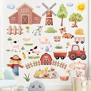 Whaline 8 Sheet Farm Animal Wall Stickers Cute Cartoon Farm Animals Wall Decals Watercolor Sheep Cow Pig Wall Stickers Waterproof Wall Decorations for Bedroom Nursery Playroom Living Room Decor