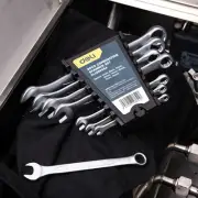 8PCS Deli Chrome Plated Combination Spanner Wrench Set in Strorage Holder