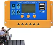Solar Panel Charge Controller | Solar Charge Renewable Energy Controller 30A PWM with Double USB Port - 12V 24V Intelligent Regulator for Panel Battery