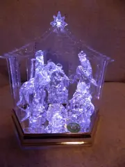 Nativity Scene Lights Up Silent Night & Away In Manger 8.5" Tall See Details