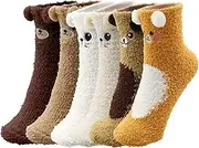 [VEGCOO] 6 Pairs Fluffy Socks, Coral Fleece Soft Warm Fluffy Socks Womens Slippers Socks, Cute Animal Womens Fluffy Socks for Sleep Home Chiristmas Gifts