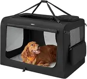 Feandrea Dog Crate, Collapsible Pet Carrier, XXXXL, Portable Soft Dog Crate, Oxford Fabric, Mesh, Metal Frame, with Handle, Storage Pockets, 48 x 31 x 31 Inches, Black UPDC12H