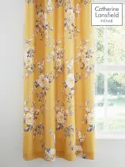 Catherine Lansfield Ochre Yellow Canterbury Floral Eyelet Curtains (532792) | $115