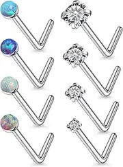 [Lsnevsie] 18G 20G 22G Titanium Opal Nose Rings Studs for Women Men Nose Piercing Jewelry Top Diamond 1.5mm 2mm 2.5mm 3mm