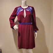NWT Diane Von Furstenberg Murphy Cutout Dress Maroon Blue 2