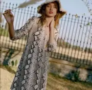 Maeve Anthropologie Juno Snake Print Dress Brown Size Medium NWT Exotic Western