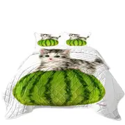Cute Cats Drawing Watermelon Kitten Coverlet
