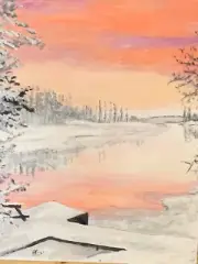Winter Lake (Original hand painted art on 11x14 canvas panel small painting)