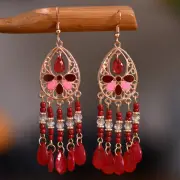 Ethnic Style Gold-Plated Long Tassel Earrings Women Retro Chain Earrings Chinese