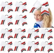 Aileam 12PCS Cheer Bows Bulk Glitter White Red Elastic Band Ponytail Holder for Cheerleaders Teen Girls College Sports Competition