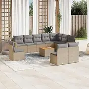 11 Piece Garden Sofa Set with Cushions Mix Beige Poly Rattan Patio Bar Sets