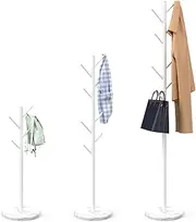 Coat Rack with Marble Base, Metal Freestanding Coat Rack with 8 Hooks, 3 Adjustable Size Sturdy Coat Tree for Bags, Coats, and Hats for Entryway, Hallway, Bedroom, Office (White)