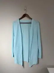 Chicos Size 0 Small Cotton Slub Cardigan Long Sleeve Light Aqua Blue NEW