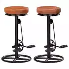 2x Genuine Goat Leather Bar Stools Kitchen Dining Swivel Barstools Chairs