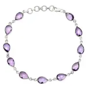 Amethyst Checker Briolette - Brazil 925 Sterling Silver Bracelet Jewelry B-1001
