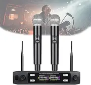 Pro Wireless Microphone,Dual Wireless Mics,with 2 Handheld Dynamic Microphones,Stable Transmission,High-Definition Display,Microphone for Singing,Karaoke,Church,Conference
