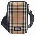 【BURBERRY 巴寶莉】VINTAGE格紋帆布斜背手機包(黃褐色8030900)