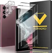 Arae 2+2 Pack Tempered Glass For Samsung Galaxy S22 Ultra Screen Protector[2 Pcs]+ Camera Lens Protector[2 Pcs], Anti-Bubble, Fingerprint Compatible with S22 Ultra Glass Screen Protector