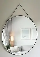GreyZouq Black Round Mirror 50cm, Wall Mirror with Hanging Chain and Metal Framed, Round Wall Mirror for Bathroom, Bedroom, Hallway and Living room (Gold)