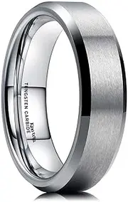 [King Will] 6MM Wedding Band for Men Tungsten Carbide Ring Engagement Ring Comfort Fit Beveled Edges