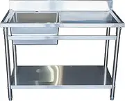Stainless Steel Sink 120CM Left Sink with Workbench Handwash Sink Basin