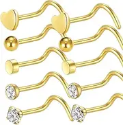 [Zeaicos] 10pcs Stainless Steel Nose Ring, Nose Stud L Shaped Stainless Steel Diamond Small For Women Men Corkscrew Nose Rings Nose Piercing Studs Screw, One Size, Stainless Steel, No Gemstone
