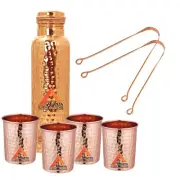100 % Pure Copper Water Bottle With Tumbler Glass Ayurvedic Leak Proof Hammered