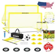 Youth Soccer Training Set - 2 Portable Goals, Agility Ladder & Gear Included