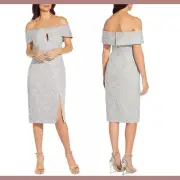 NWT $395 Aidan Mattox [ 6 ] Metallic Jacquard Off Shoulder Dress Blue Mist #Q379
