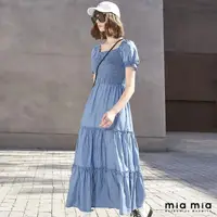 在飛比找momo購物網優惠-【mia mia】一字領牛仔長洋裝