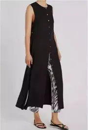 Sass & Bide Black Button Down Sleeveless Long Top Dress, Size AU 6 Brand New 012